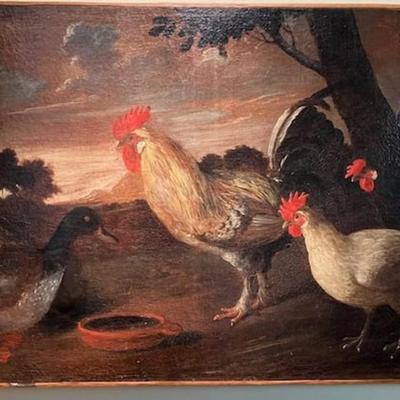 Vintage Farm Scene Painting Oil On Canvas France Artist Unknown