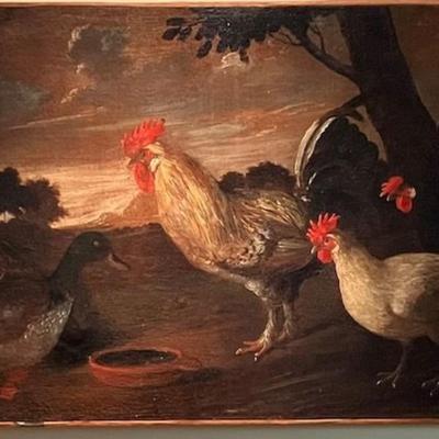 Vintage Farm Scene Painting Oil On Canvas France Artist Unknown