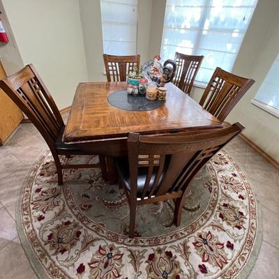 Mission style: Convertible Dropleaf Kitchen Table Round to Square 5 chairs & Round rug