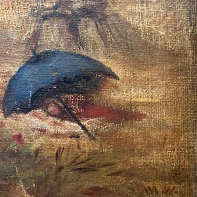 Small Antique Oil Painting On Canvas Artist Unknown