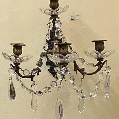Two Vintage Wall Mounted Crystal Candleholders