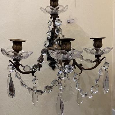 Two Vintage Wall Mounted Crystal Candleholders