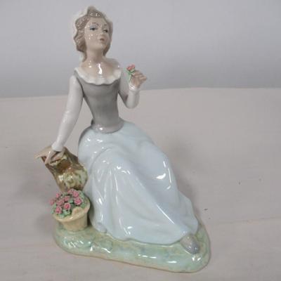 Vintage Tengra Porcelain Figurine of Maiden and Flower Basket