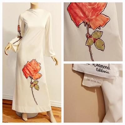 Vtg 1970s Lilli Diamond  maxi jersey dress with Rose Applique