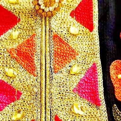 Vtg 70s  Embroidered Hostess Asian Influence  dress