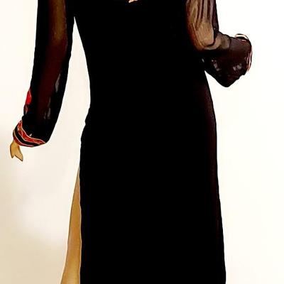 Vtg 70s  Embroidered Hostess Asian Influence  dress