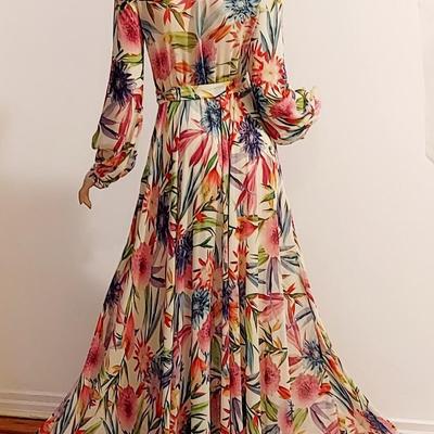 Stunning Floral Chiffon Maxi Gown w/Sash Belt