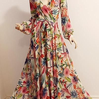 Stunning Floral Chiffon Maxi Gown w/Sash Belt