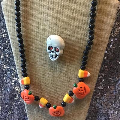 Halloween Necklace and Skull pin