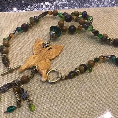 Large Boho Glass And Butterfly Necklace