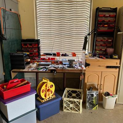 Garage #2 Tool Bench, Cabinet & tools