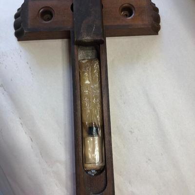 Vintage wood last rites  sick call cross and wax religious item.