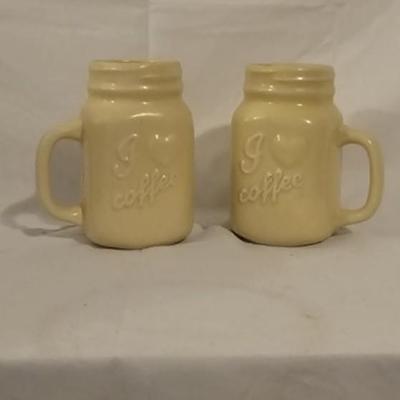 I Love Coffee Ceramic Mason Jar Mug  (2 Piece Set)