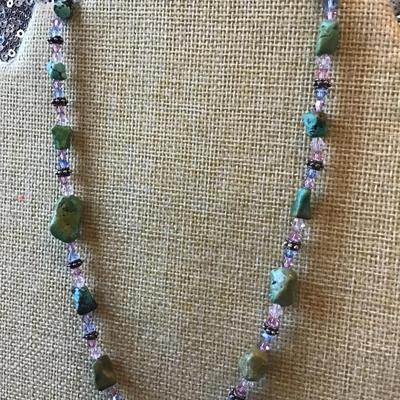 Pink Glass Blue Multi Colored Necklace