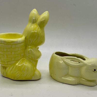 Pair of Vintage Pale Yellow Easter Bunny Rabbit Figurines