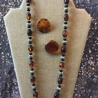 Vintage Amber And Earrings Fashion Set