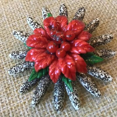 Vintage Poinsettia Brooch Cellulod Type