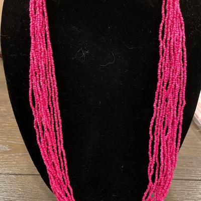 Long pink beaded necklace