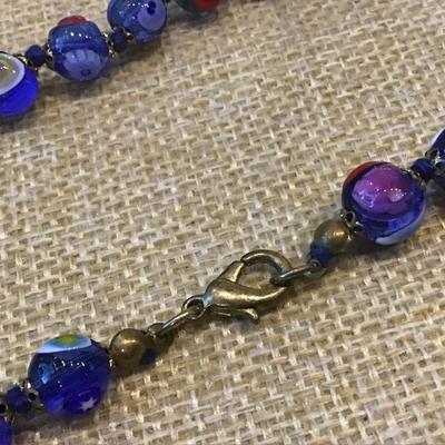 Vintage Venetian Art Glass Millefiori Round  Bead Necklace Jewelry
