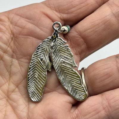 Silver Tone Southwestern Feather Charm Pendant