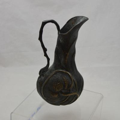 Vintage Art Nouveau Revival Bronze Floral Pitcher