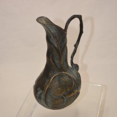 Vintage Art Nouveau Revival Bronze Floral Pitcher