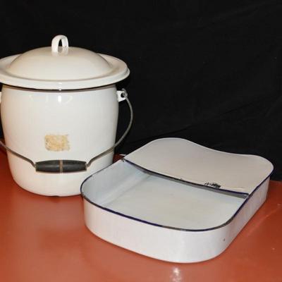 Vintage Enamel Chamber Pot and Bed Pan