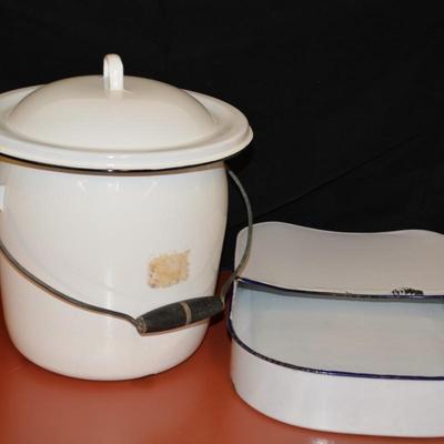 Vintage Enamel Chamber Pot and Bed Pan