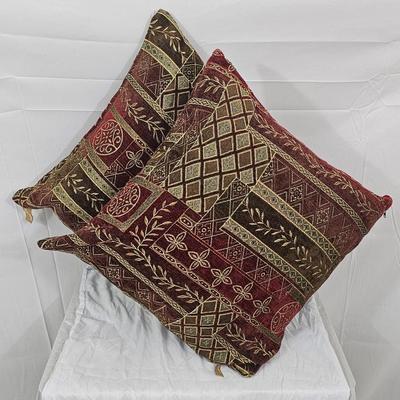 Contemporary Brown & Burgundy 20x20 & 18x18 (Set of 2) Throw Pillows