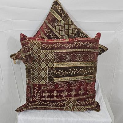 Contemporary Brown & Burgundy 20x20 & 18x18 (Set of 2) Throw Pillows
