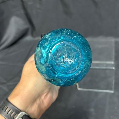 Turquoise Blue Crackle Bubble Glass Small Decanter Oil Vinegar Cruet Bottle