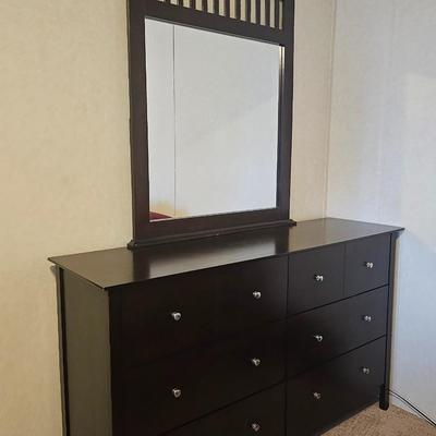 Mission Style 6 Drawer Dresser w/Mirror - Cappuccino