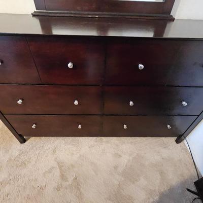 Mission Style 6 Drawer Dresser w/Mirror - Cappuccino