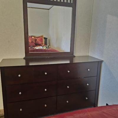 Mission Style 6 Drawer Dresser w/Mirror - Cappuccino