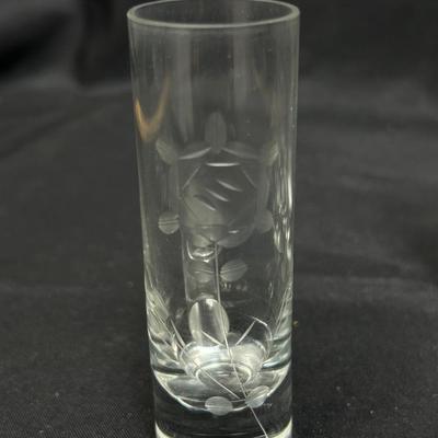 Set of 8 Flower Floral Etched Glass Cordial Liqueur Shot Glasses with Handles