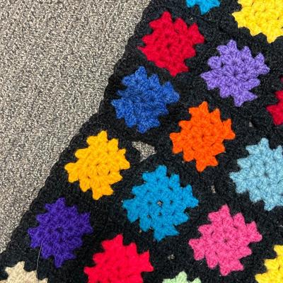 Vintage Retro Colorful Crochet Afghan Lap Throw Blanket