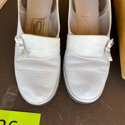 Green Tree White slip ons