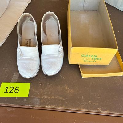 Green Tree White slip ons