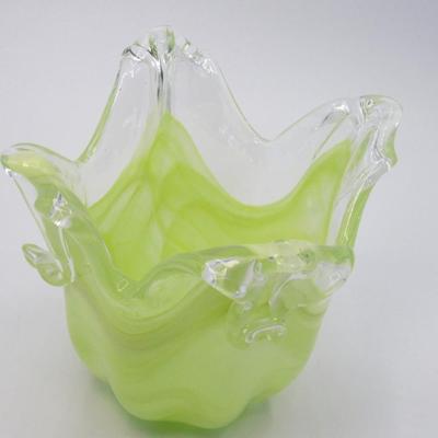 Vintage Art Glass Murano Style Light Green Mid Century Flower Bud Vase