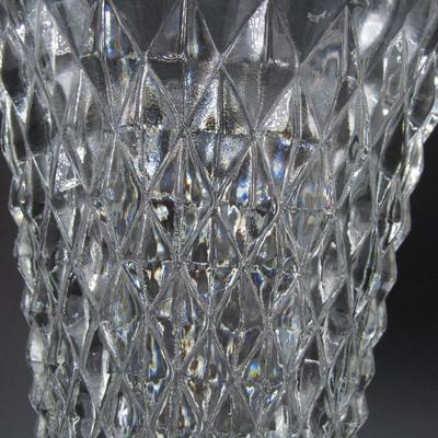 Vintage Mid Century Pointed Diamond Pattern Crystal Glass Funnel Flower Vase