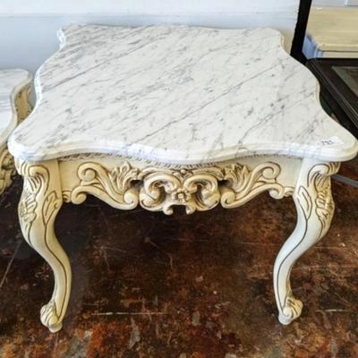 Victorian Marble Top End Tables (Set of 2)