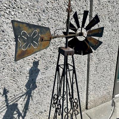 Rustic Weathered Metal Windmill Garden Yard Art