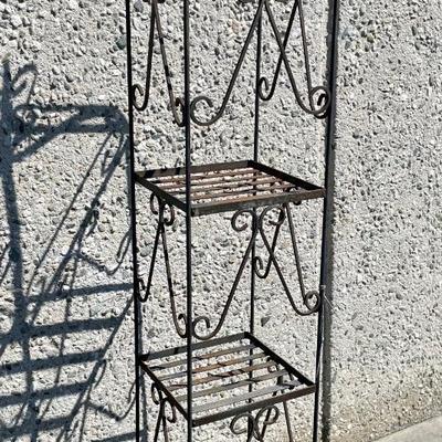 Vintage Black Wrought Iron Bird Cage Top Plant Stand