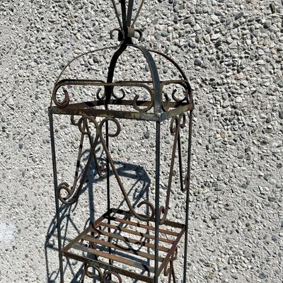 Vintage Black Wrought Iron Bird Cage Top Plant Stand