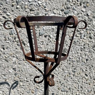 Weathered Wrought Iron Pedestal Plant Stand
