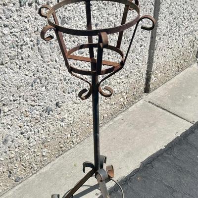 Weathered Wrought Iron Pedestal Plant Stand