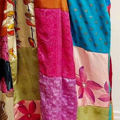 Vtg 1970s Silk Patchwork  Kimono with Sash