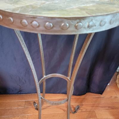Wooden Side Table & a Wrought Iron & Tile Plant Stand (SR-DW)