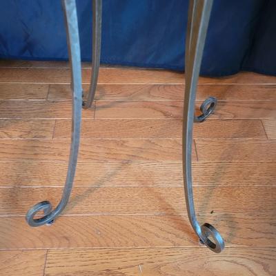 Wooden Side Table & a Wrought Iron & Tile Plant Stand (SR-DW)