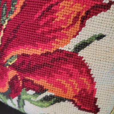 Crewel Work Embroidery Accent Pillows & a Small Footstool (SR-DW)